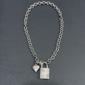 Agent Provocateur Silver Necklace with Heart and Lock Charms